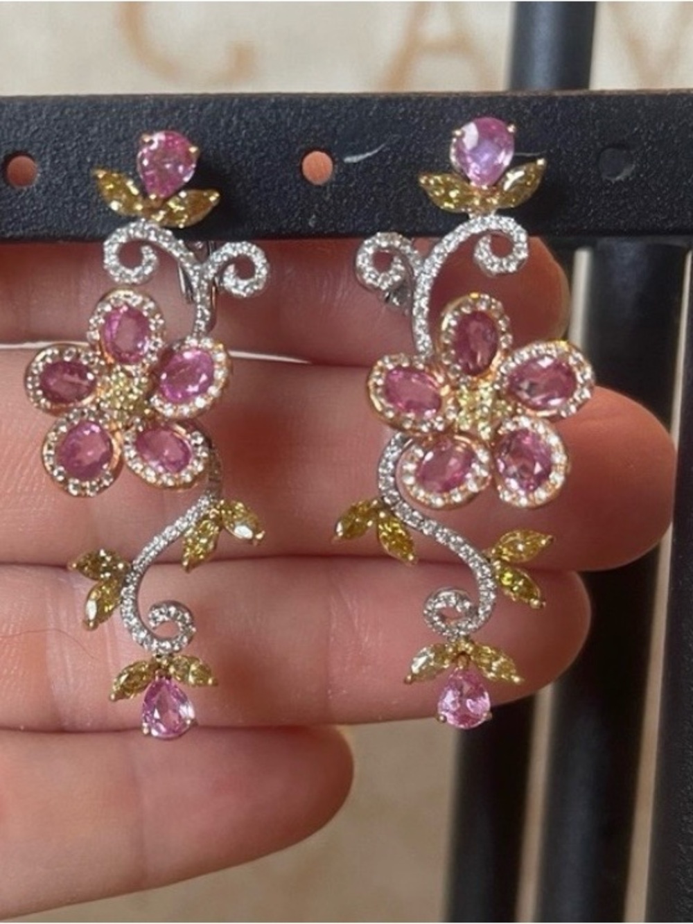 Diamond and Pink Sapphire Earrings